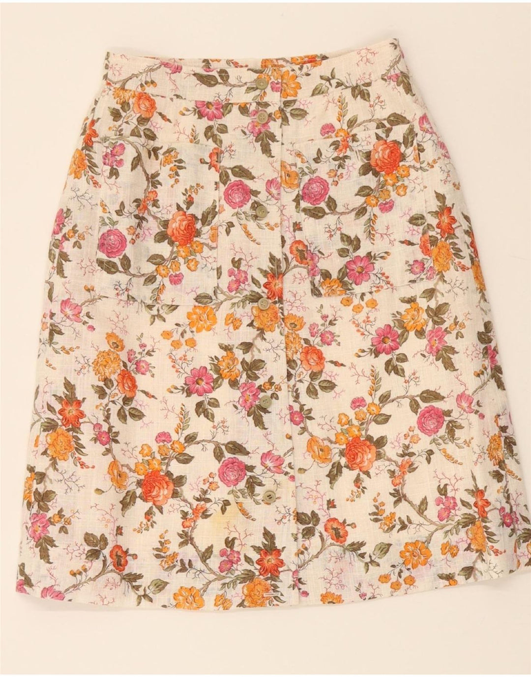 VINTAGE Womens A-Line Skirt W26 Small  Beige Floral Vintage Vintage and Second-Hand Vintage from Messina Hembry 