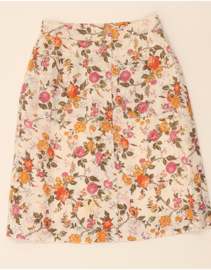 VINTAGE Womens A-Line Skirt W26 Small  Beige Floral Vintage Vintage and Second-Hand Vintage from Messina Hembry 