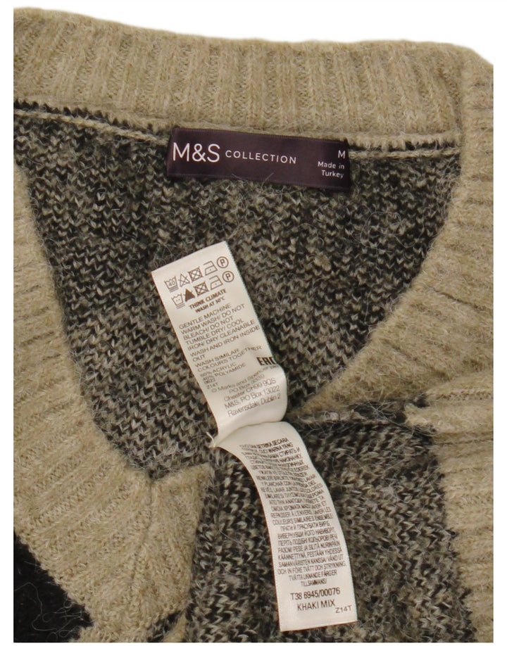 Marks & Spencer Dame Crop V-hals sweater UK 14 Medium Khaki