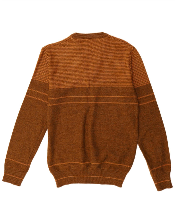 Vintage herre V-hals sweater mellem brun stribet akryl