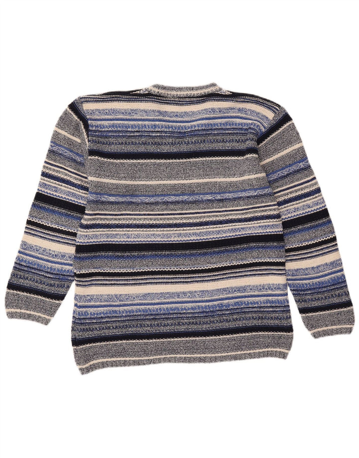 Vintage Dame V-hals Jumper Sweater UK 14 Medium Flerfarvet Stribet