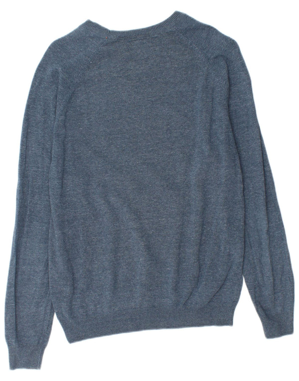 Superdry Dame Boat Neck Jumper Sweater UK 14 Medium Blue Bomuld