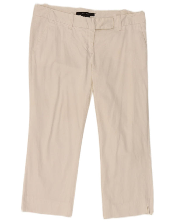 Zara Dame Lige Capri Bukser EU 38 Small W28 L20 Hvid Bomuld