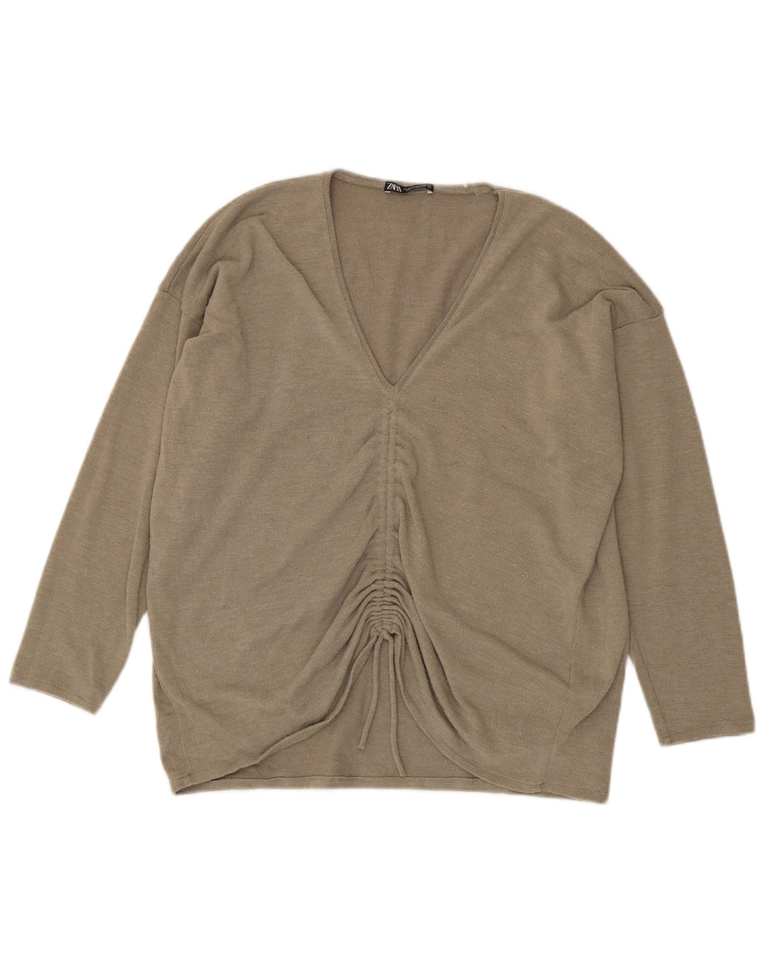 Zara Dame Oversized Top Langærmet UK 12 Medium Beige Polyester