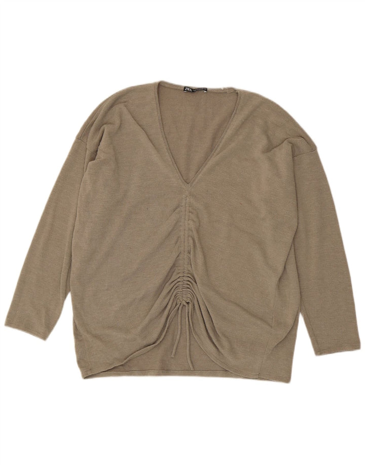 Zara Dame Oversized Top Langærmet UK 12 Medium Beige Polyester
