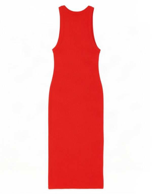Zara Womens Sleeveless Bodycon Dress UK 12 Medium Red Bomuld
