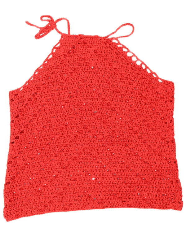 Vintage Dame Se Through Hæklet Halter Top UK 14 Medium Red