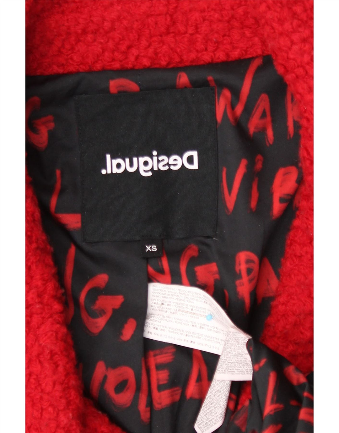 Desigual Dame Oversized Dobbeltradet Frakke UK 6 XS Rød Polyester