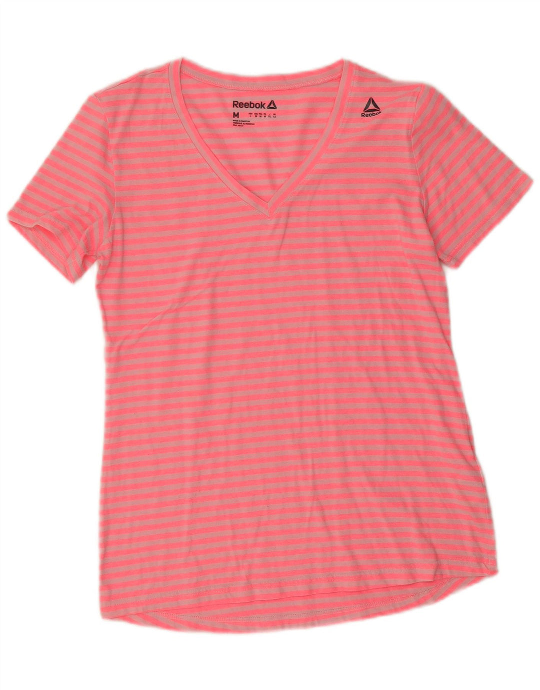 Reebok Dame T-Shirt Top UK 12 Medium Pink Stribet Polyester