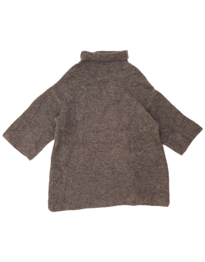 ZARA Dame 3/4 ærmer oversized trøjetrøje med rullehals UK 10 lille grå
