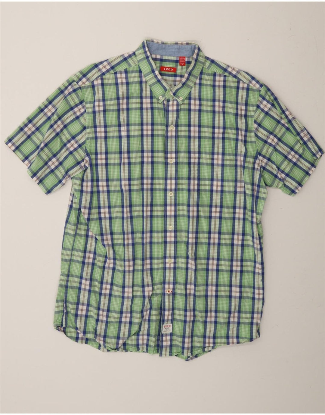IZOD Mens Short Sleeve Shirt XL Green Check Cotton Vintage Izod and Second-Hand Izod from Messina Hembry 