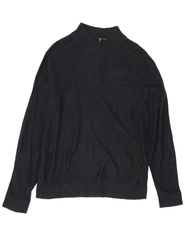 Pierre Cardin Herre Zip Neck Jumper Sweater XL Sort Akryl