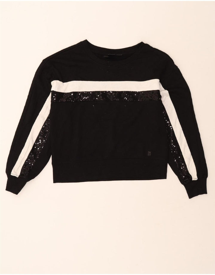 DKNY Womens Crop Sweatshirt Jumper UK 14 Medium Black Colourblock Cotton Vintage Dkny and Second-Hand Dkny from Messina Hembry 