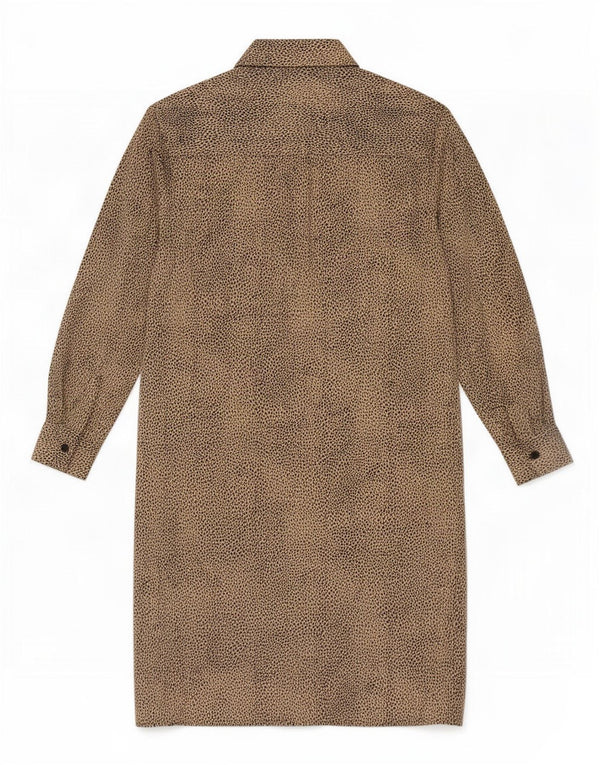 Zara Womens Relaxed Fit Langærmet skjortekjole UK 6 XS Beige Animal Print