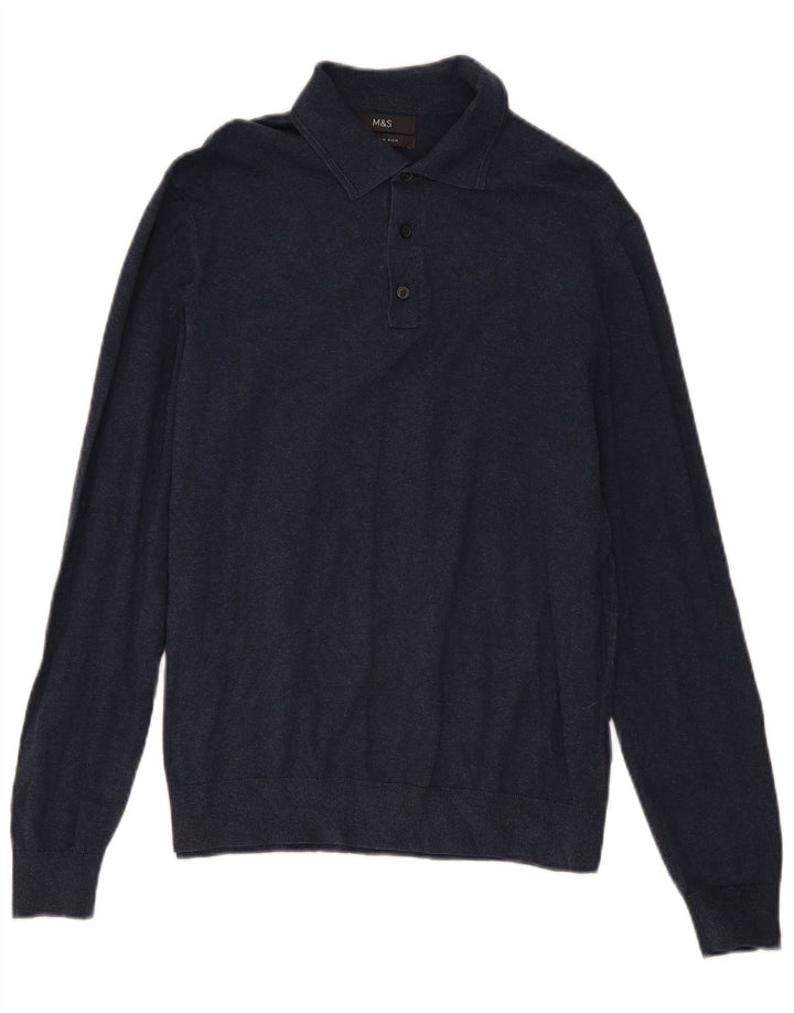 Marks & Spencer Herre Polo Neck Jumper Sweater Medium Marineblå Bomuld