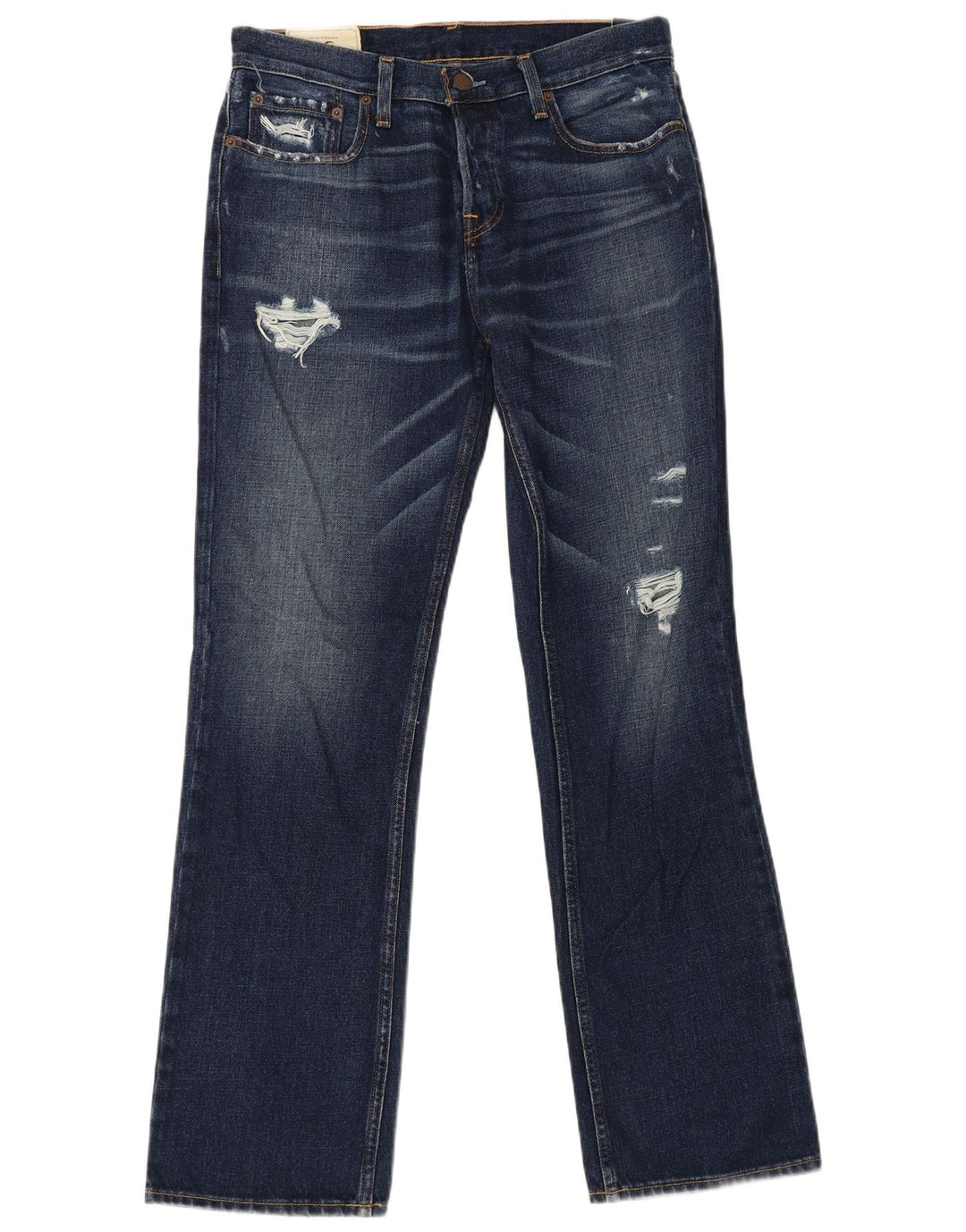 Hollister Herre Distressed Bootcut Jeans W32 L32 Blå bomuld