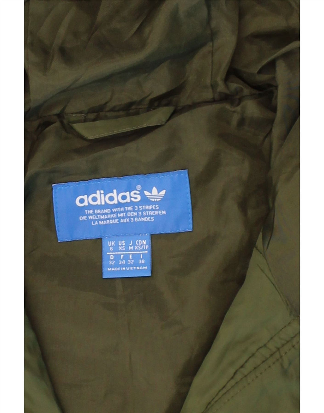 ADIDAS Womens Hooded Bomber Padded Jacket UK 6 XS Khaki Polyester Vintage Adidas and Second-Hand Adidas from Messina Hembry 