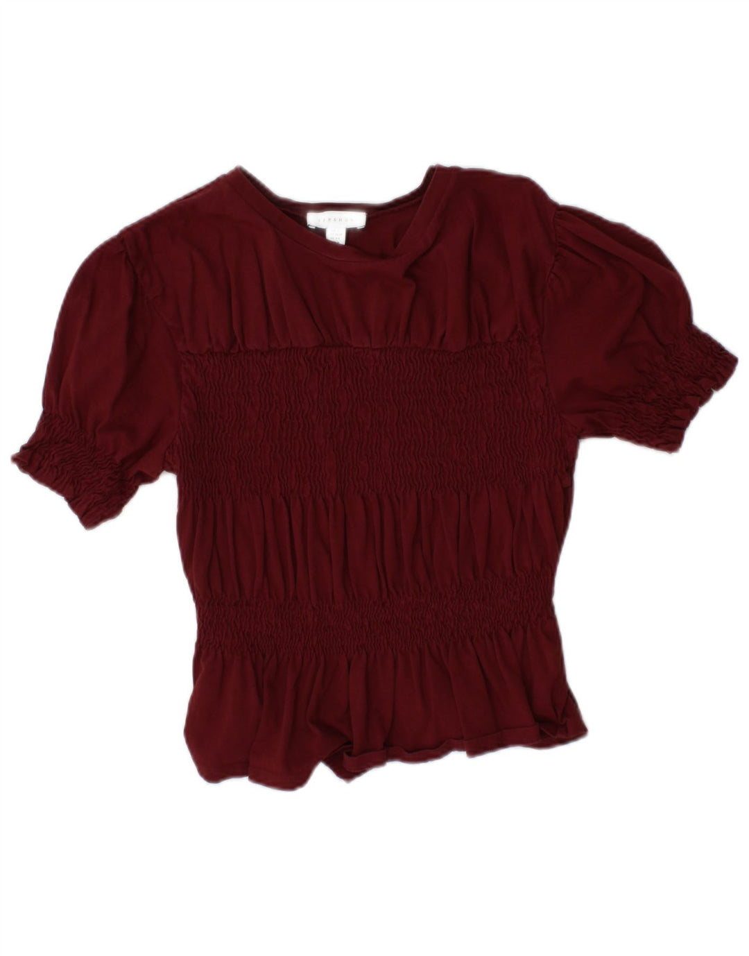 TOPSHOP Dame Crop Bluse Top UK 10 Small Bourgogne Bomuld