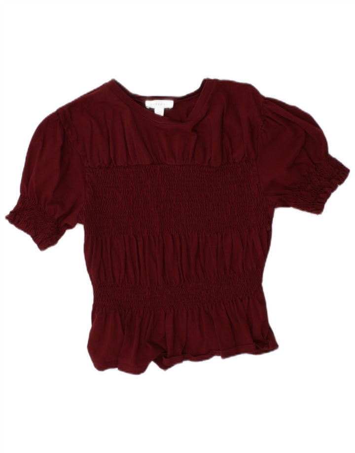 TOPSHOP Dame Crop Bluse Top UK 10 Small Bourgogne Bomuld
