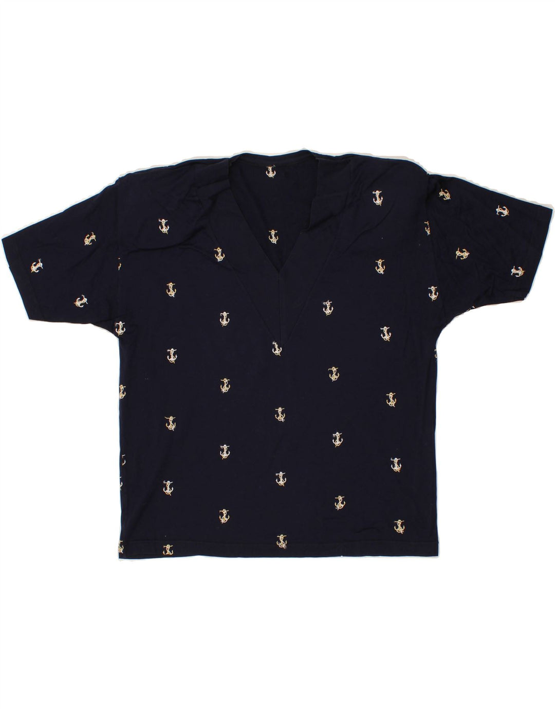 VINTAGE Womens Blouse Top UK 14 Medium Navy Blue Cotton Nautical Vintage Vintage and Second-Hand Vintage from Messina Hembry 