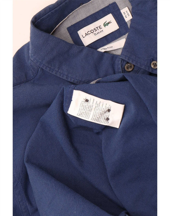 Lacoste Herre Slim Fit Skjorte Størrelse 40 Medium Marineblå Bomuld