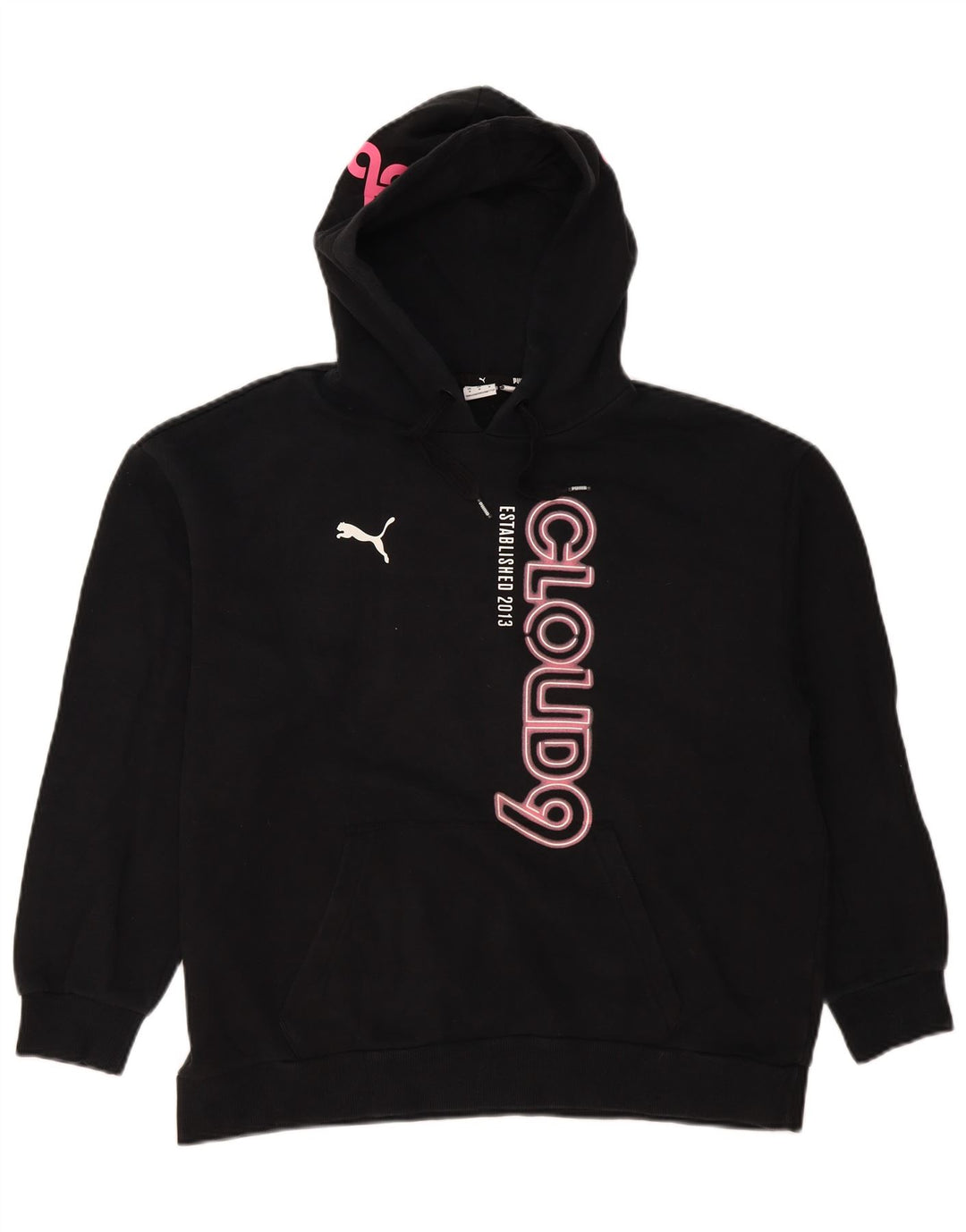 Puma Dame Grafisk Oversized Hoodie Jumper UK 14 Medium Sort Bomuld