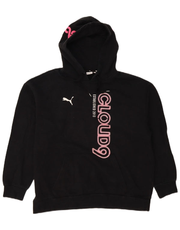 Puma Womens Graphic Oversized Hoodie Jumper UK 14 Medium Black Cotton