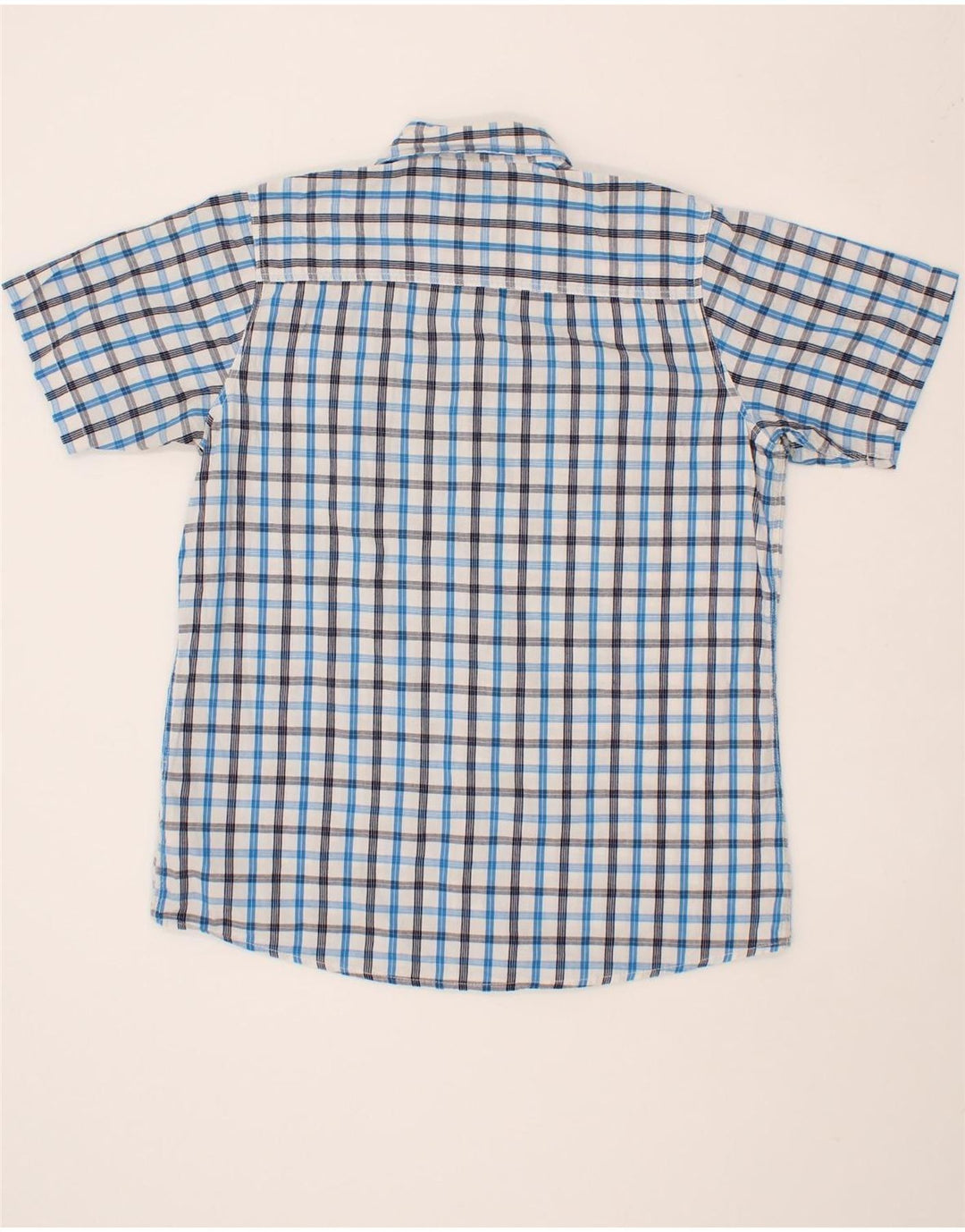 BRUGI Mens Regular Fit Short Sleeve Shirt Large Blue Check Cotton Vintage Brugi and Second-Hand Brugi from Messina Hembry 