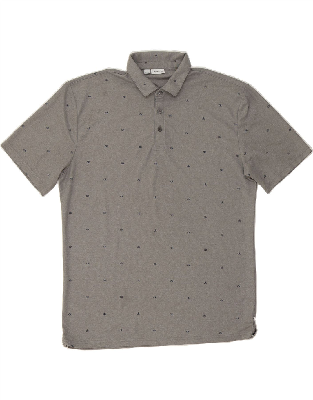 CALVIN KLEIN Mens Graphic Polo Shirt XL Grey Polyester Vintage Calvin Klein and Second-Hand Calvin Klein from Messina Hembry 
