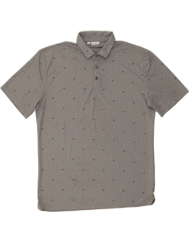 CALVIN KLEIN Mens Graphic Polo Shirt XL Grey Polyester Vintage Calvin Klein and Second-Hand Calvin Klein from Messina Hembry 