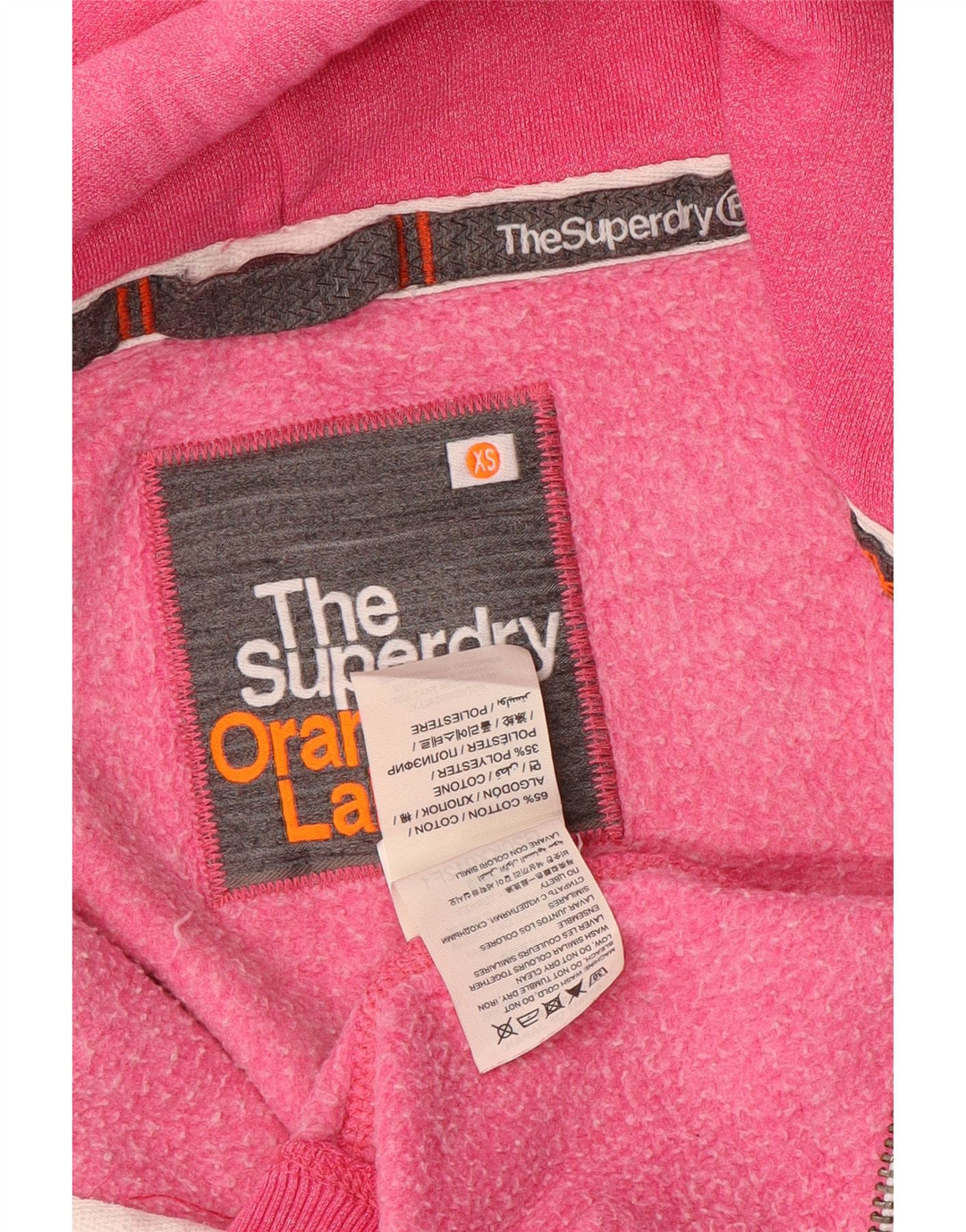 SUPERDRY Dame Orange Label Loose Fit Hættetrøje Sweater med lynlås UK 6 XS Pink