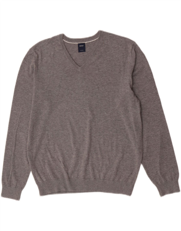Boggi Herre Milano V-hals sweater Medium Grå Flecked Bomuld