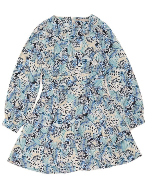 Oasis Dame Langærmet Tiered Dress UK 12 Medium Blue Animal Print