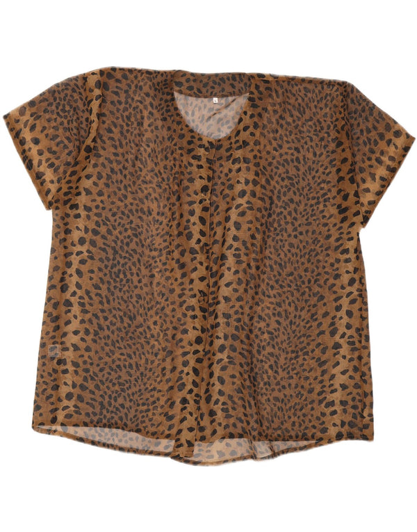Vintage Kvinders Oversized Shirt Bluse UK 10 Small Brown Animal Print
