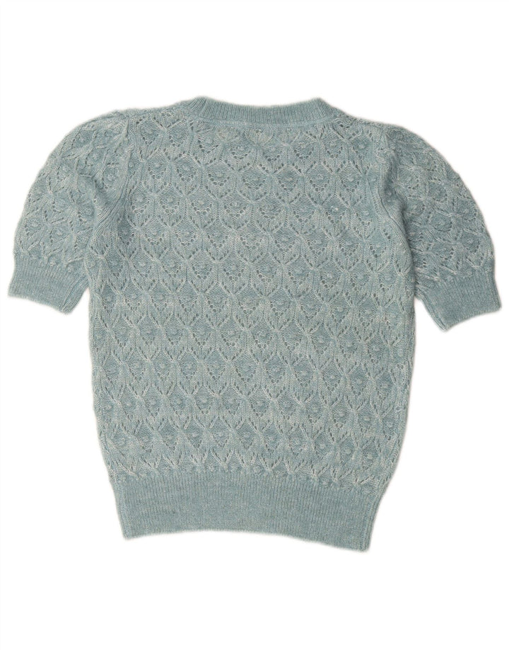 Fat Face Dame Boat Neck Jumper Sweater UK 8 Small Blue Geometric