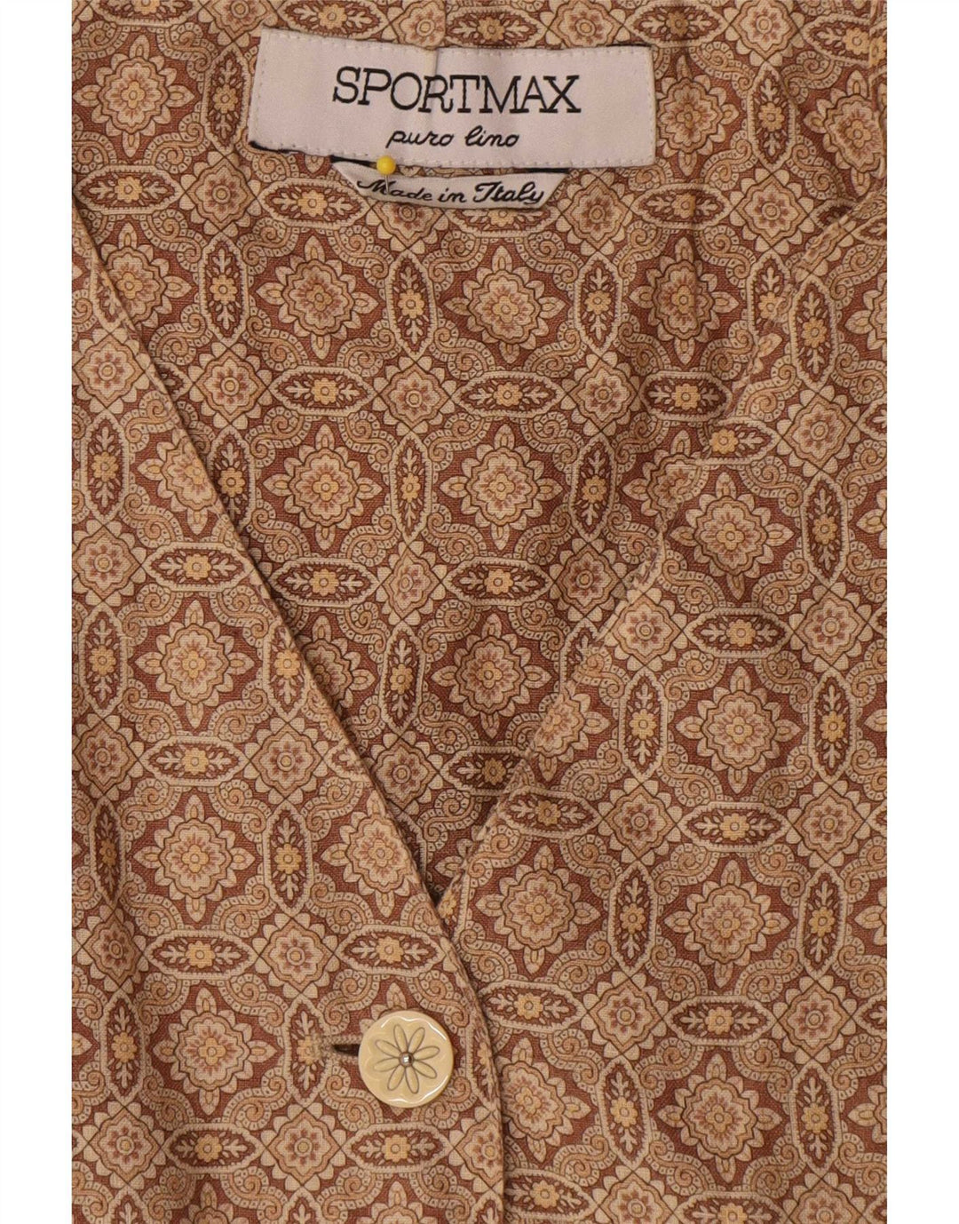 Sportmax Dame Ærmeløs Blazer Jakke UK 12 Medium Brun Geometrisk