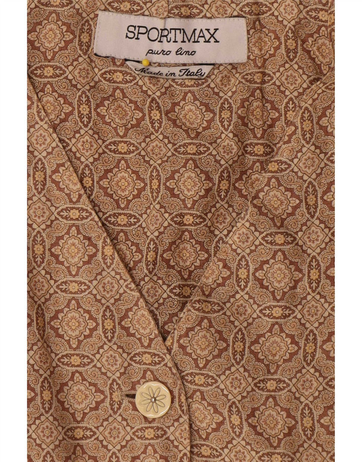 Sportmax Dame Ærmeløs Blazer Jakke UK 12 Medium Brun Geometrisk