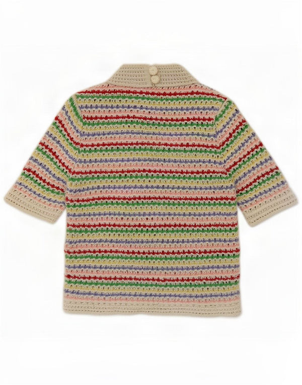 Zara Womens Crochet Crop Top UK 12 Medium Multicoloured Striped Cotton