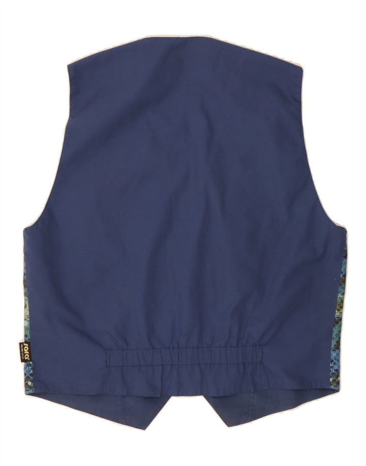 VINTAGE Womens Waistcoat UK 14 Medium Navy Blue Geometric Cotton Vintage Vintage and Second-Hand Vintage from Messina Hembry 