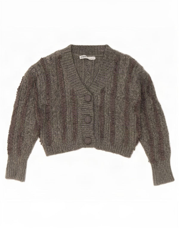 Zara Womens Bolero Cardigan Sweater UK 10 Small Gråstribet
