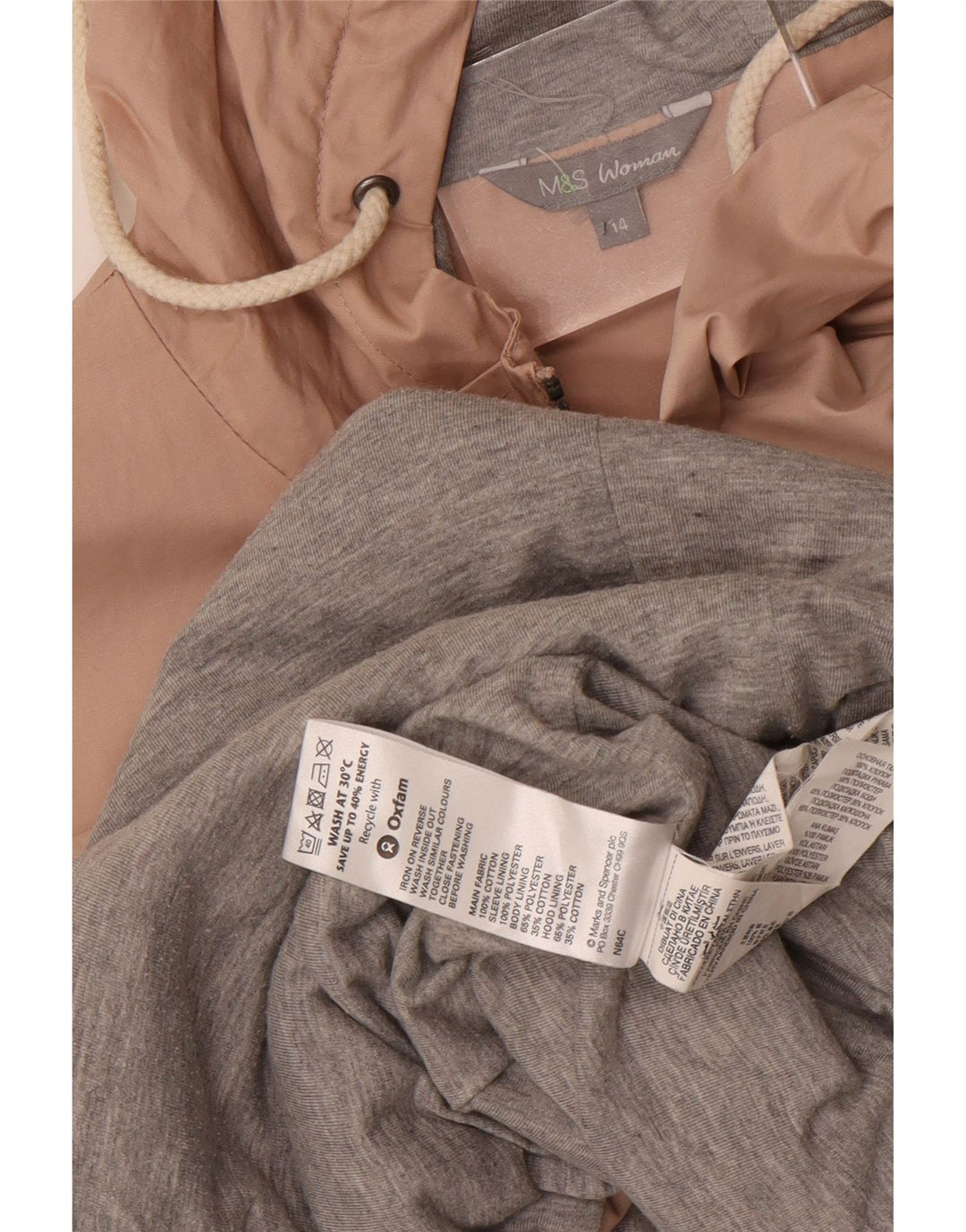 Marks & Spencer Dame Hooded Parka Jacket UK 14 Large Pink Bomuld