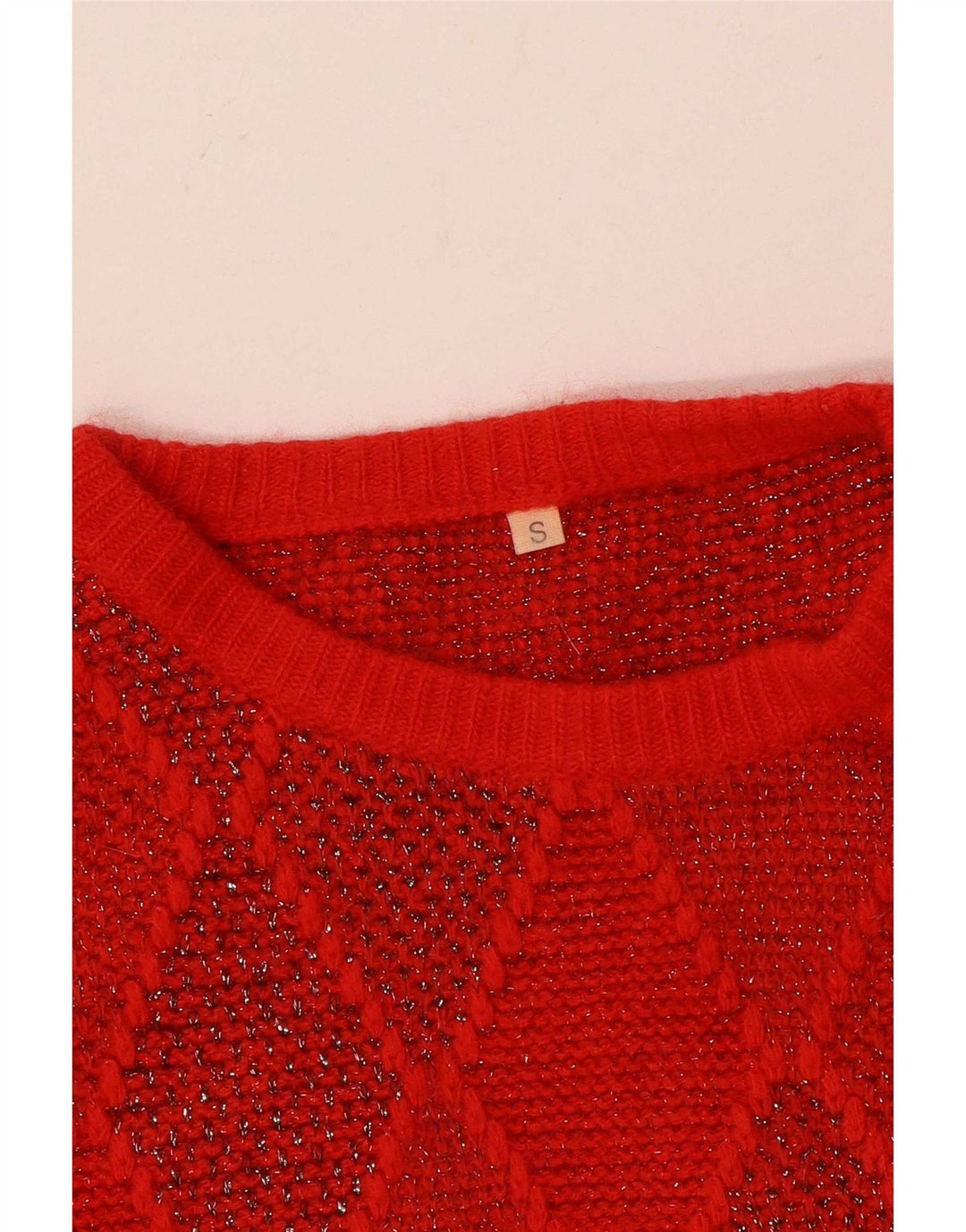 Vintage Womens Crew Neck Jumper Sweater UK 10 Small Red Argyle/Diamond