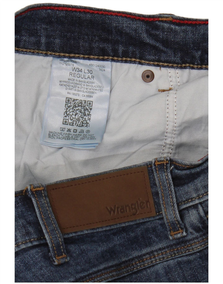 Wrangler Herre Regular Straight Jeans W34 L30 Blå Bomuld