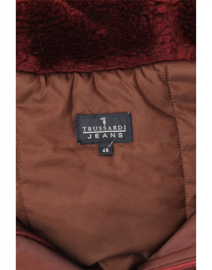 Trussardi Dame Hætte Overfrakke IT 46 Large Burgundy Polyester
