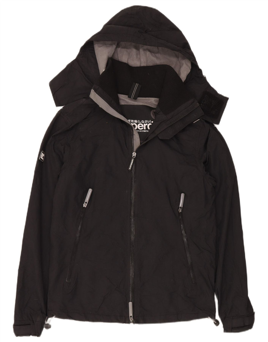 Superdry vindjakkejakke med hætte til kvinder UK 14 Medium Sort Nylon
