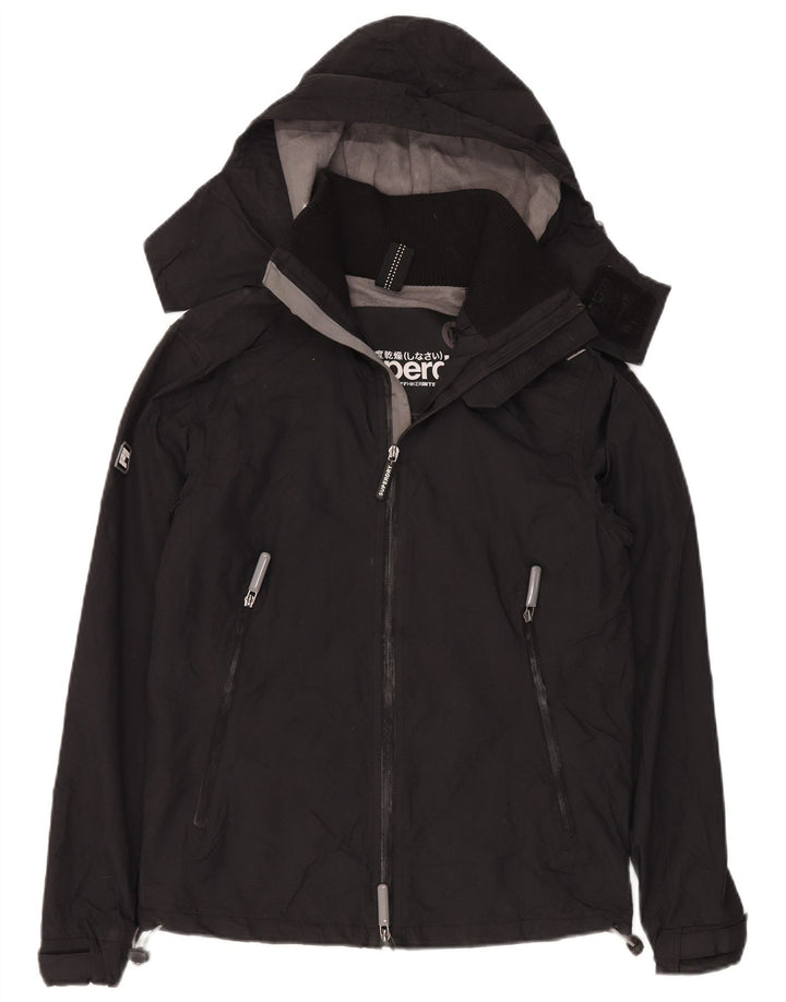 Superdry vindjakkejakke med hætte til kvinder UK 14 Medium Sort Nylon