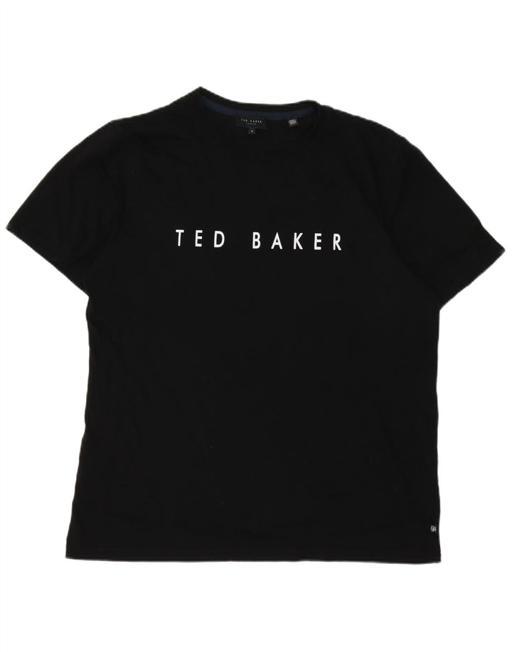 Ted Baker Herre Grafisk T-Shirt Top Størrelse 4 Stor Sort Bomuld