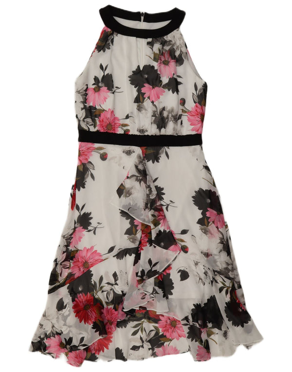 Vintage Dame Asymmetrisk Halter Dress UK 14 Medium White Floral