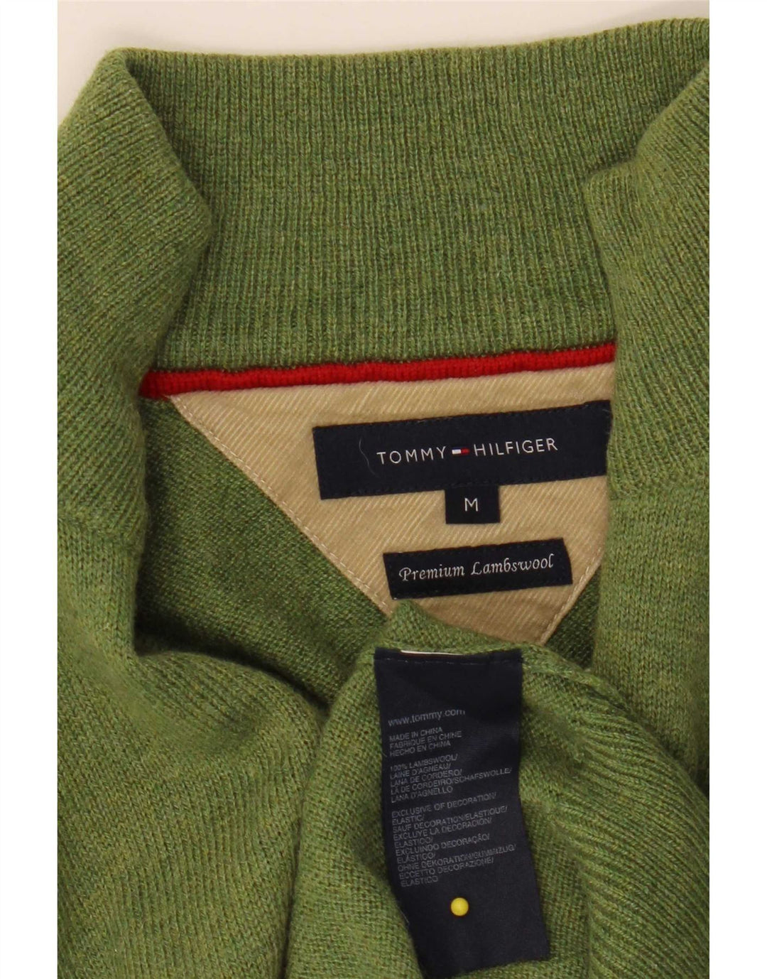 Tommy Hilfiger Herre Zip Neck Jumper Sweater Medium Grøn lammeuld