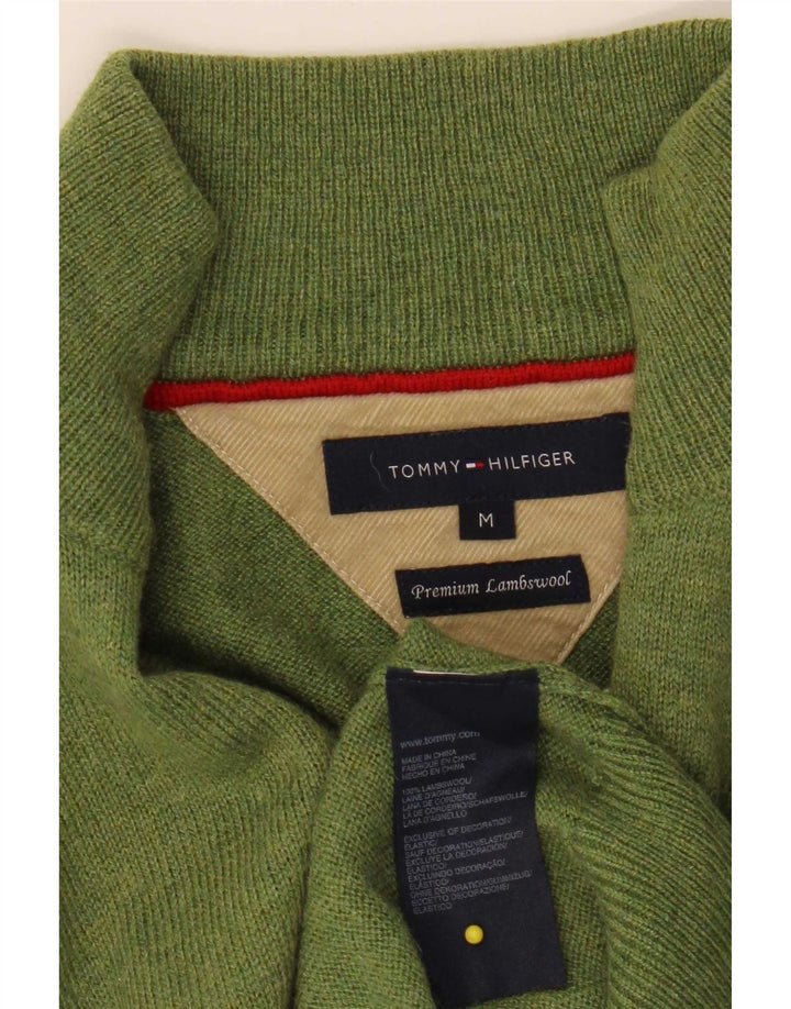 Tommy Hilfiger Herre Zip Neck Jumper Sweater Medium Grøn lammeuld